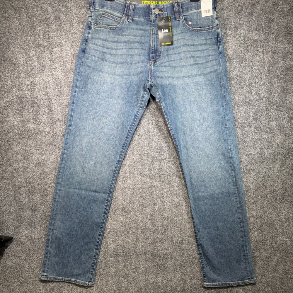 Lee Extreme Motion Slim Straight Jeans Men 35x32 Cortez Blue Performance Stretch